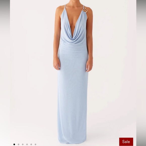 Peppermayo Dresses & Skirts - Peppermayo Pale Blue Draped Cowl Maxi Dress